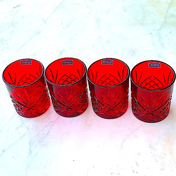 GODINGER DUBLIN COLLECTION DOUBLE OLD FASHIONED RED CRYSTAL GLASSES SET OF 4 NEW - Picture 4 of 9